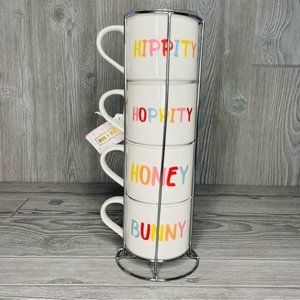 Nwt coco & Lola Hippity Hoppity Honey Bunny Stackable Mug Set coffee tea cups